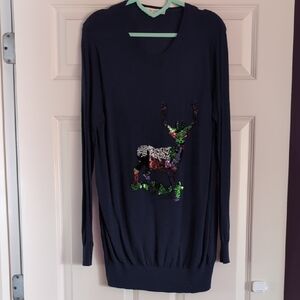 Boden Blue Crew Neck Sweater with Sequin Deer Design